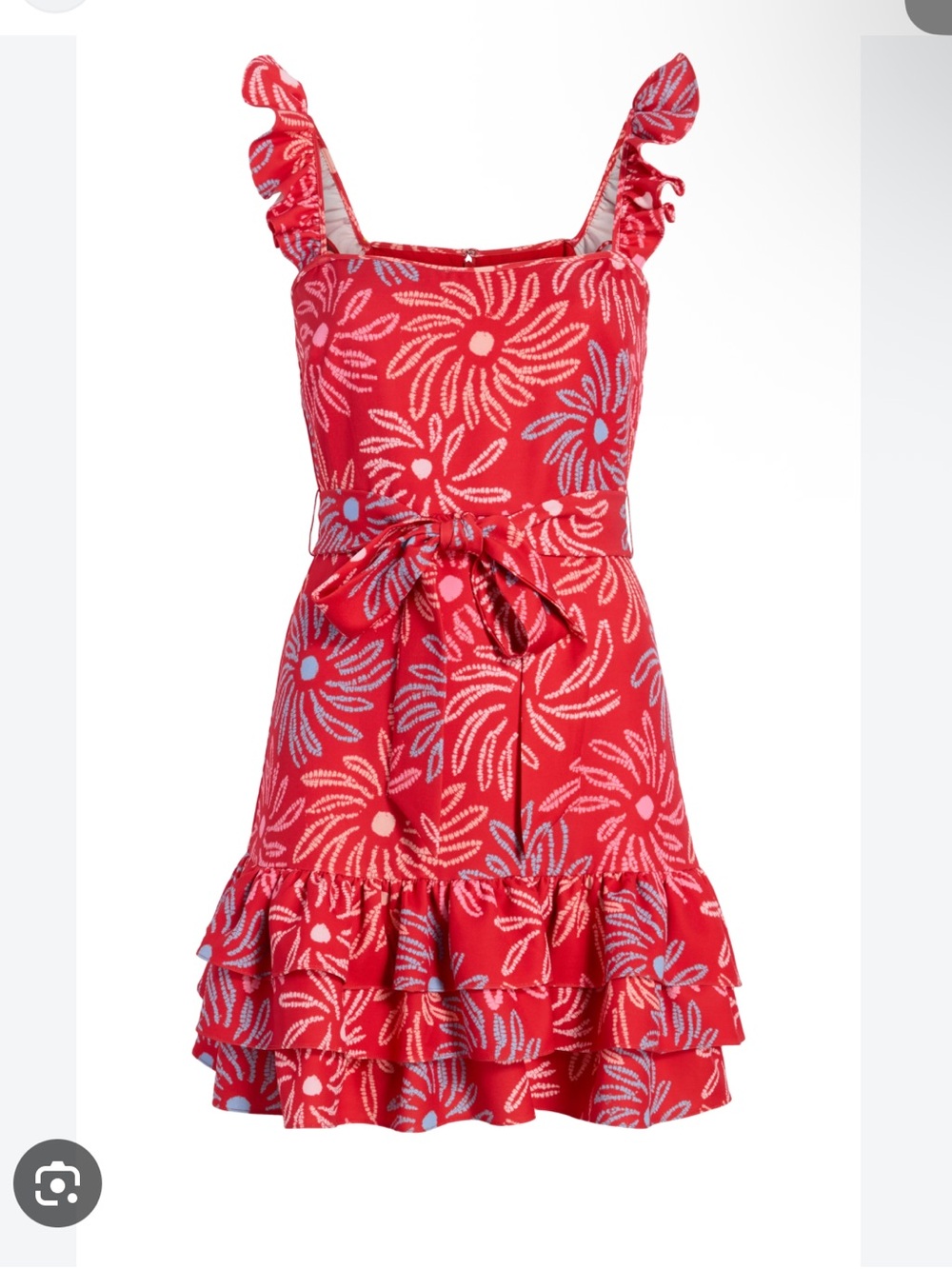 Likely Red Floral Ruffle Mini Dress